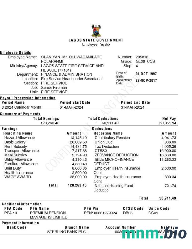 Szablon odcinka wypłaty pracownika rządu stanu Lagos w formatach Word i PDF